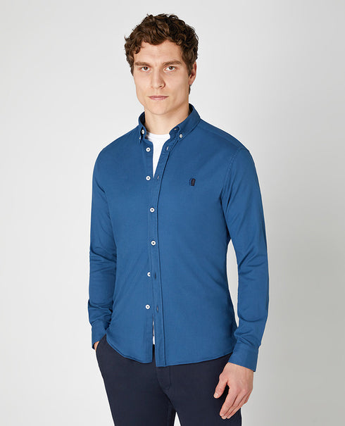 Remus Uomo Plain Casual Shirt Blue